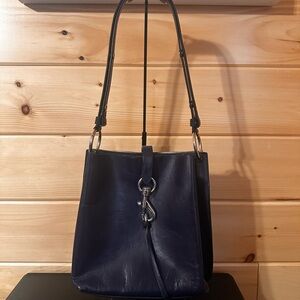 Rebecca Minkoff Blue Shoulder Bag with Textured Leather and Bucket Shape